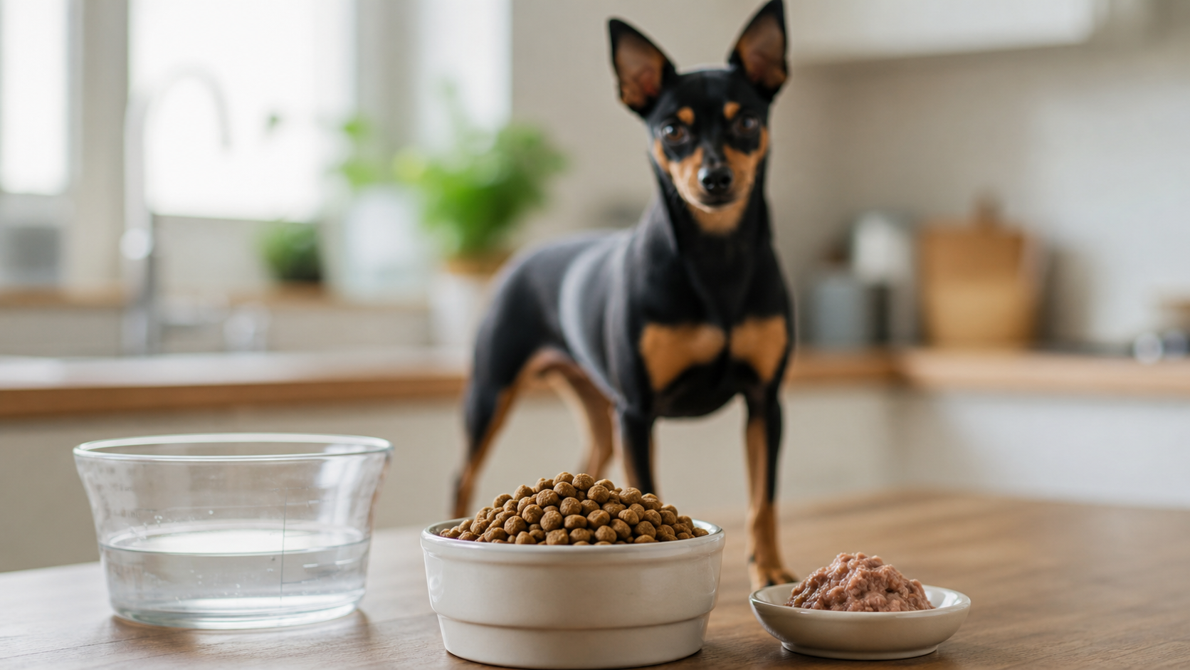 Gamelle de croquettes et pâtée dosée pour un Pinscher nain