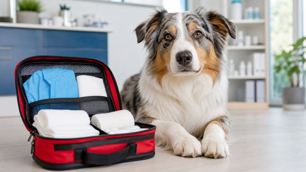 Trousse de premiers secours pour chien avec compresses et gants