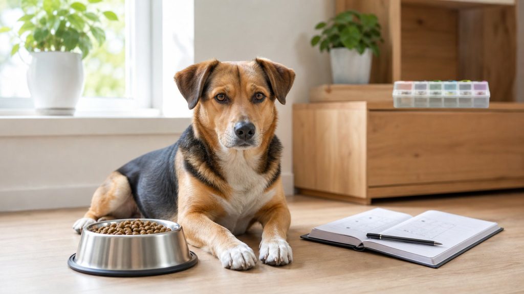 Gamelle, carnet de suivi et pilulier générique pour la santé du chien