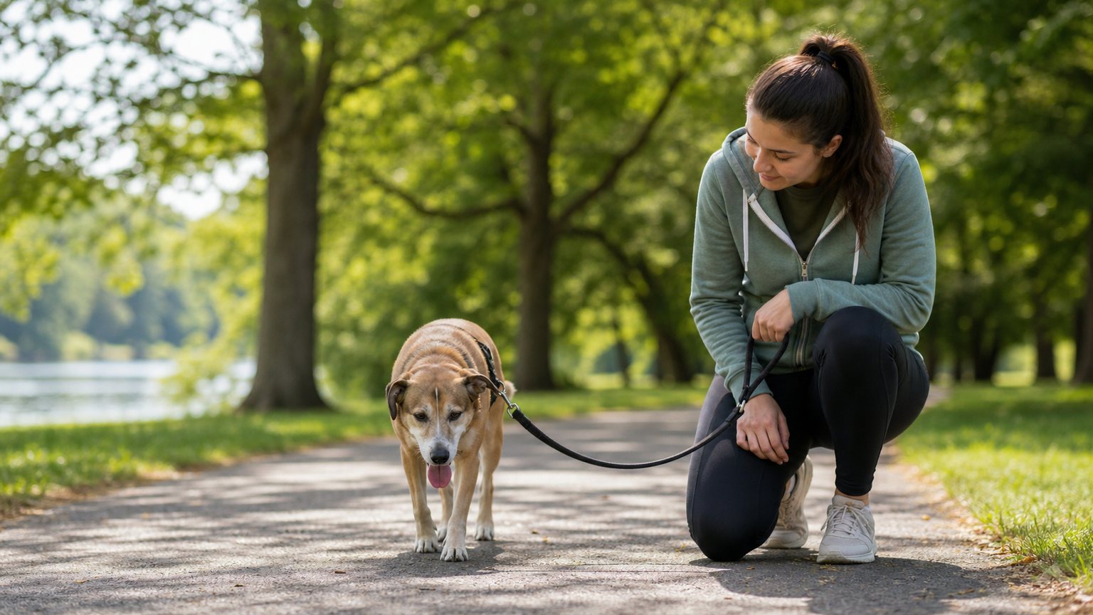 Perro observado después del ejercicio para detectar una posible cojera