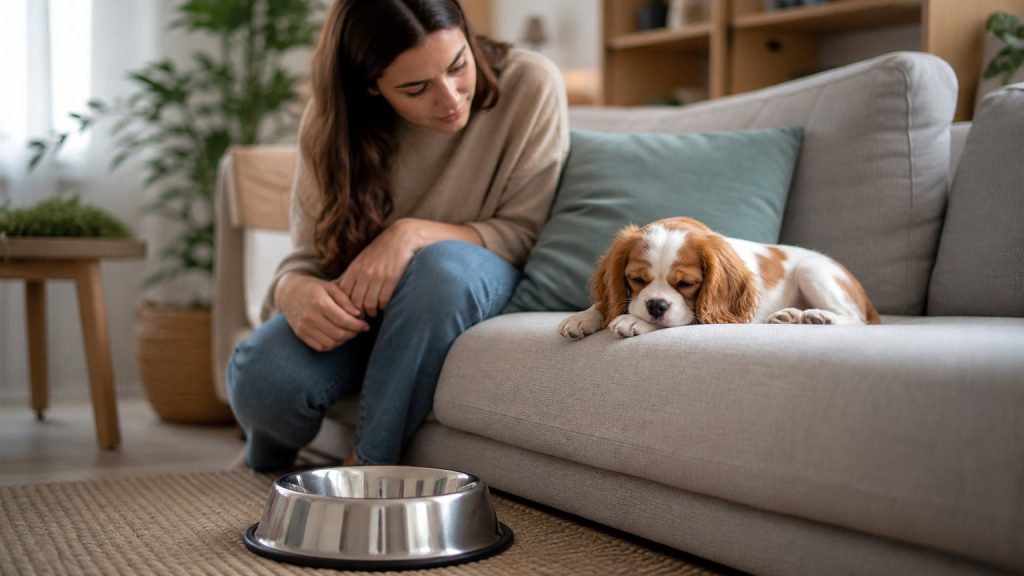 Cachorro descansando en casa después de comer