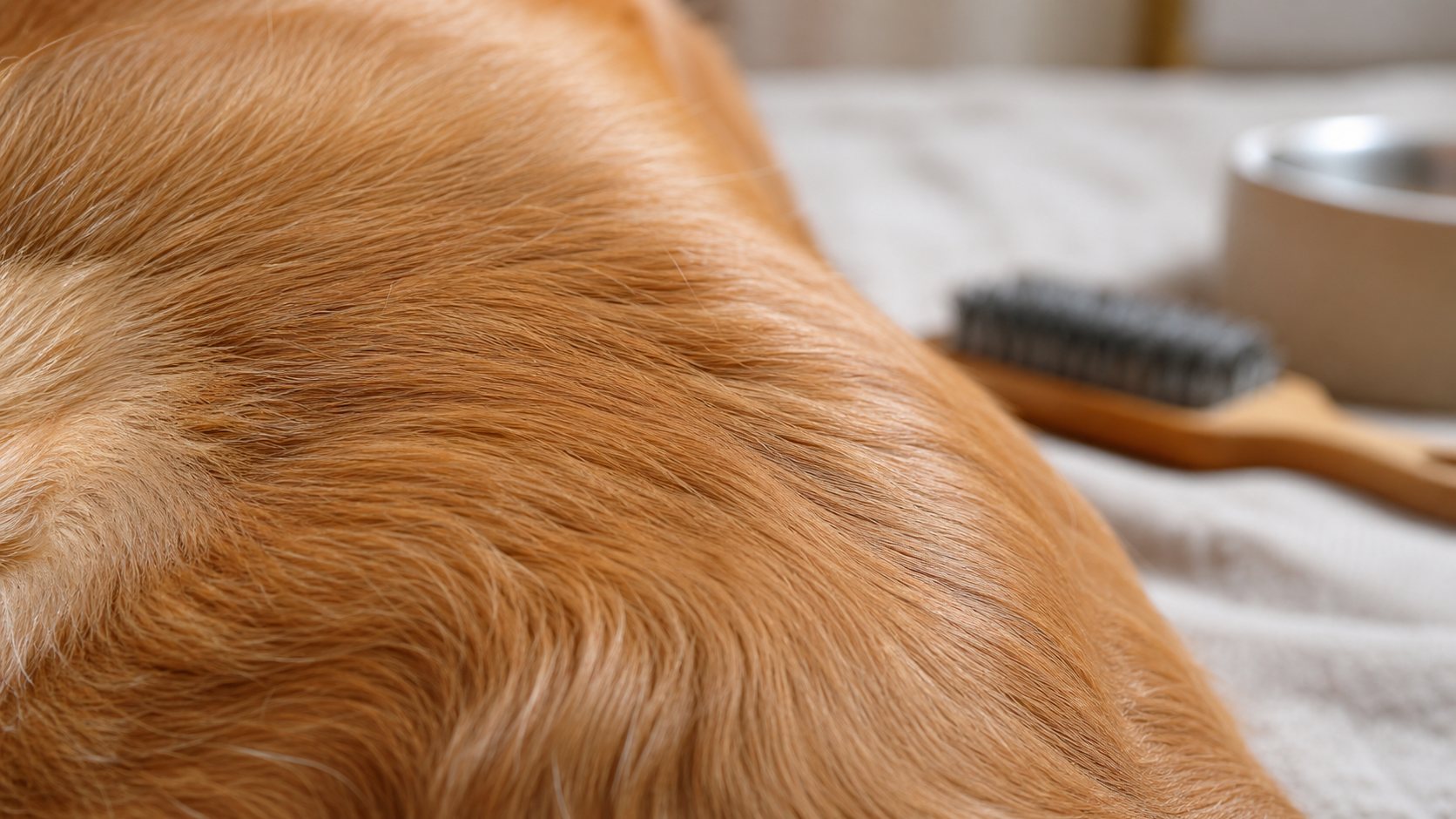 Pelage de chien brossé avec douceur pour suivre la qualité du poil