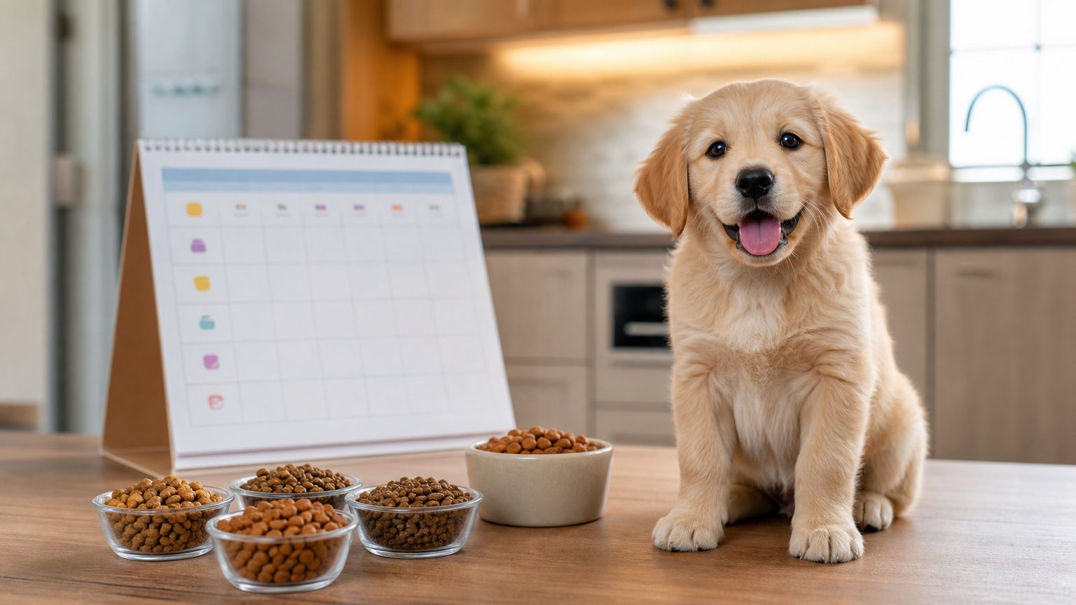 Raciones de comida preparadas para organizar la alimentación semanal de un cachorro pequeño
