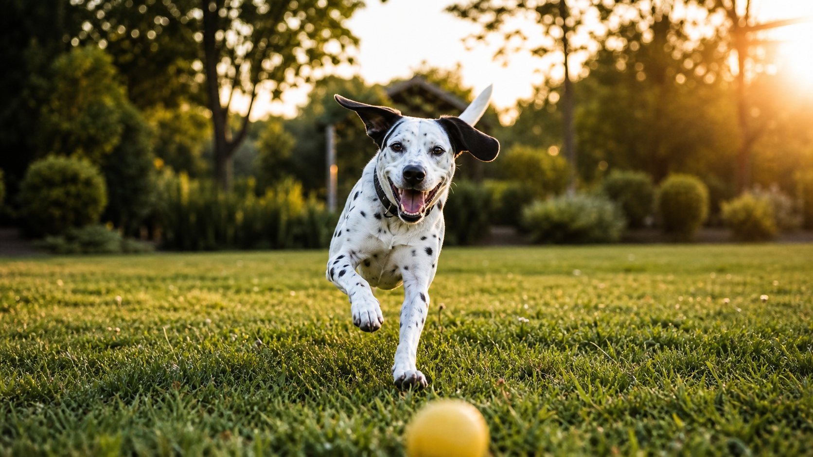 Chien croisé Labrador Dalmatien jouant dans un parc