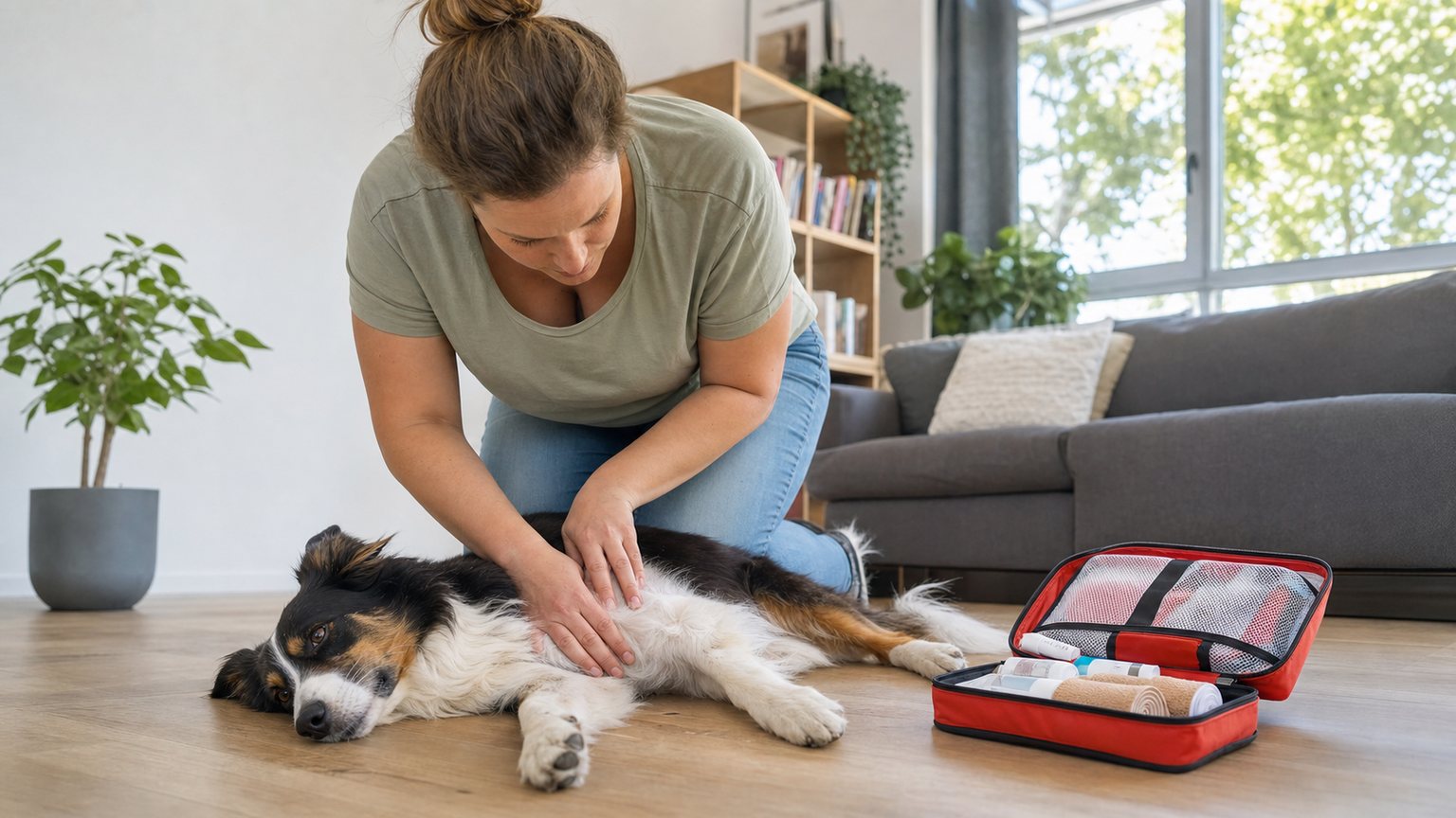 Herzdruckmassage beim Hund in einer realistischen Erste-Hilfe-Situation