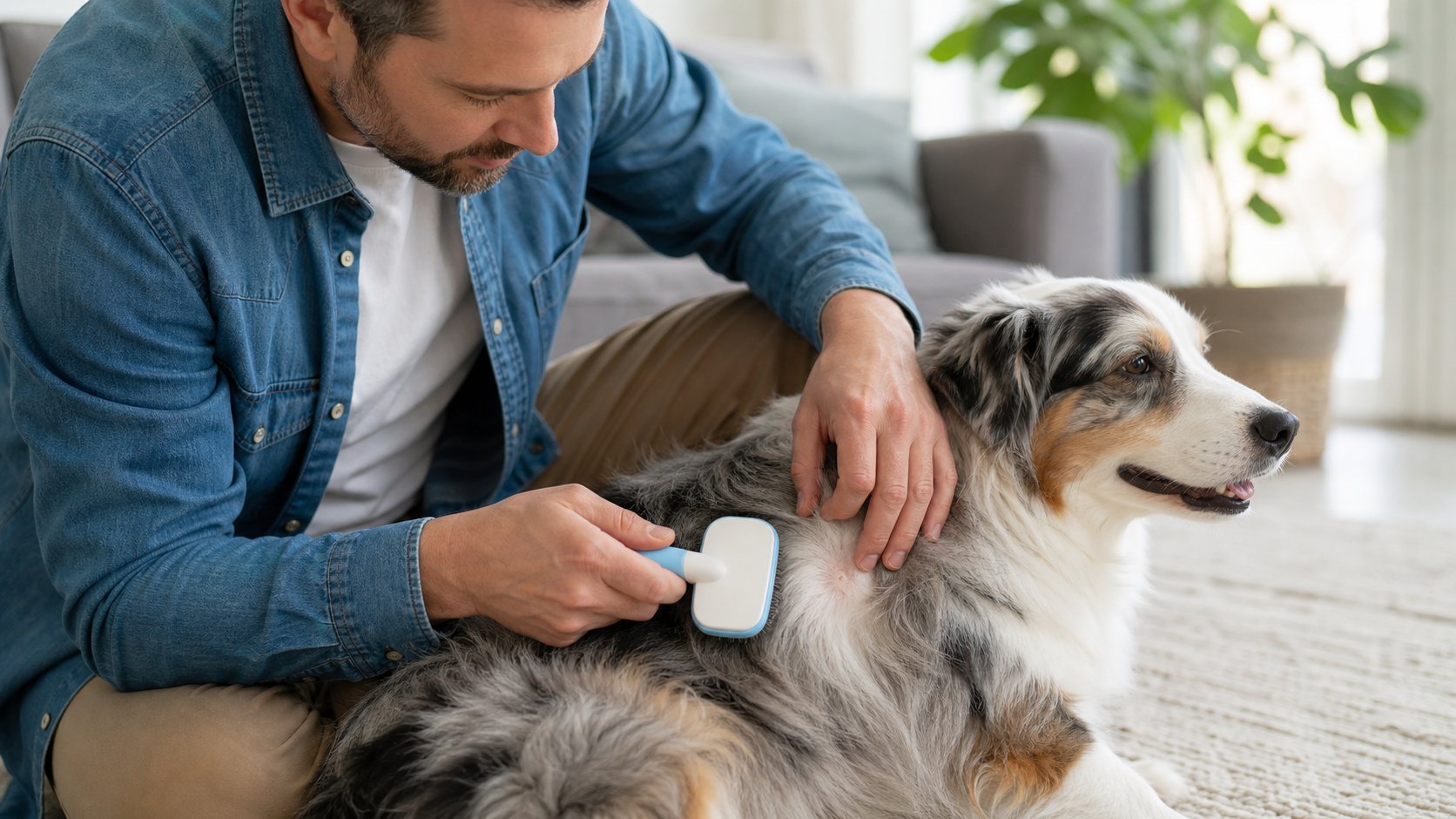 Propriétaire inspectant délicatement la peau de son chien