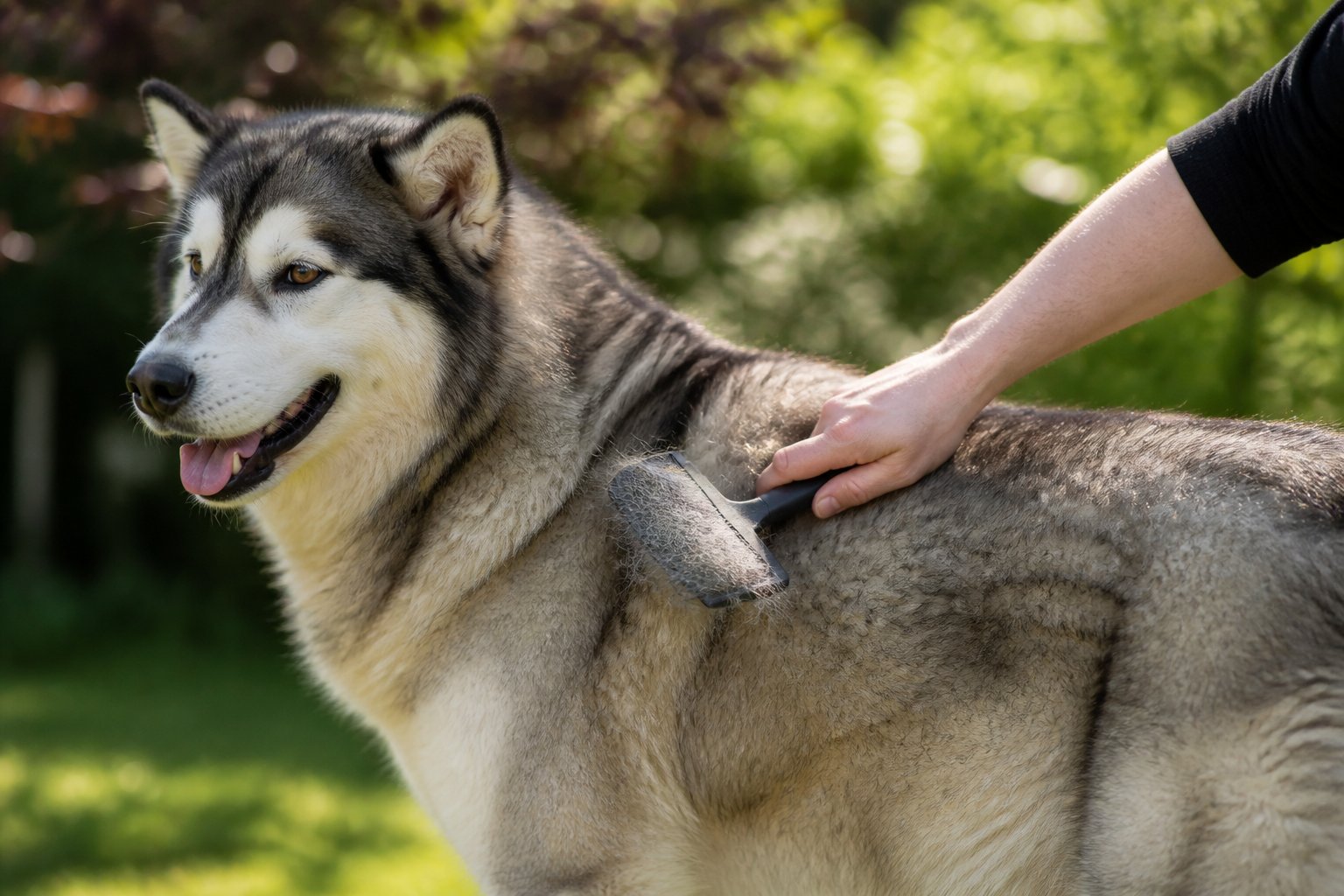 Brossage du pelage double d’un Akita Husky Mix