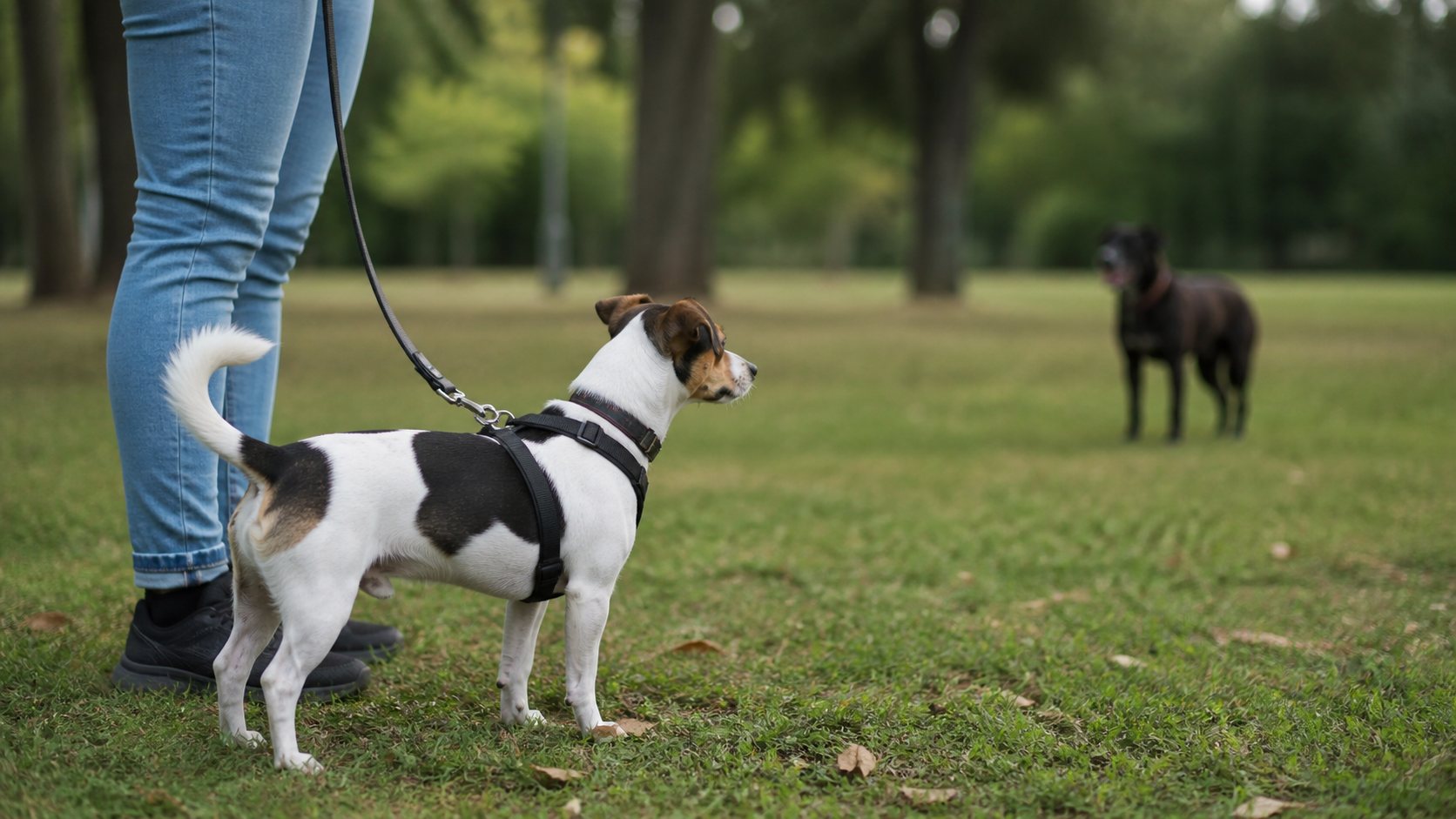 Jack Russell Chihuahua Mix beim Sozialisationstraining im Park