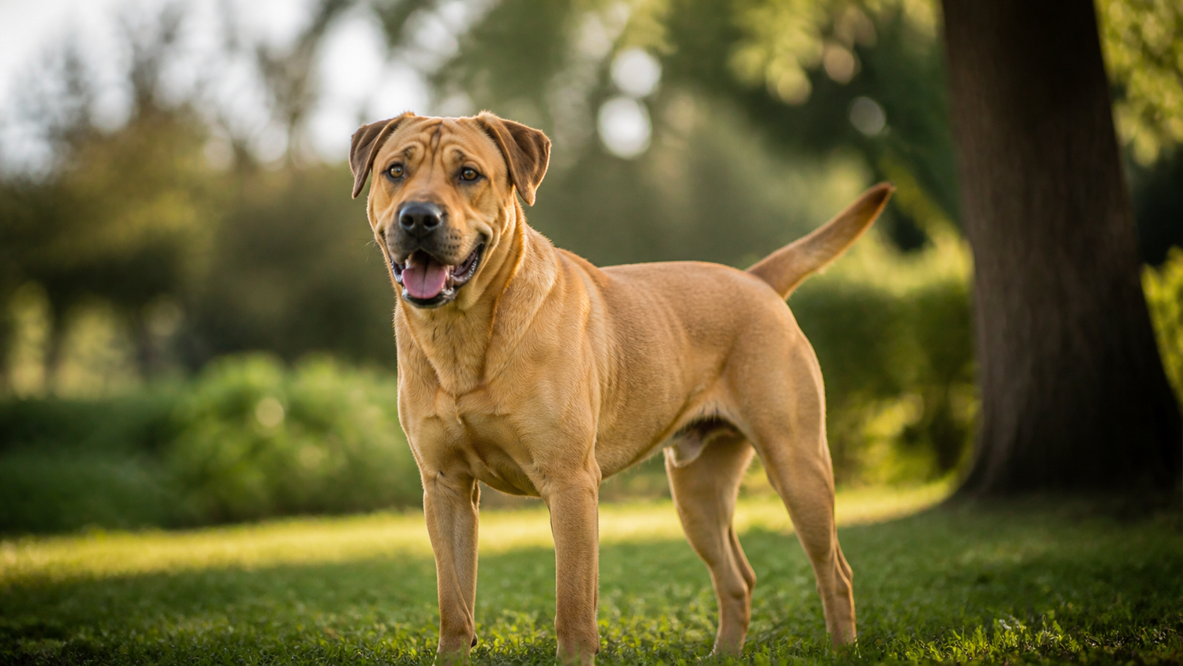 Shar pei labrador adulte dans un parc