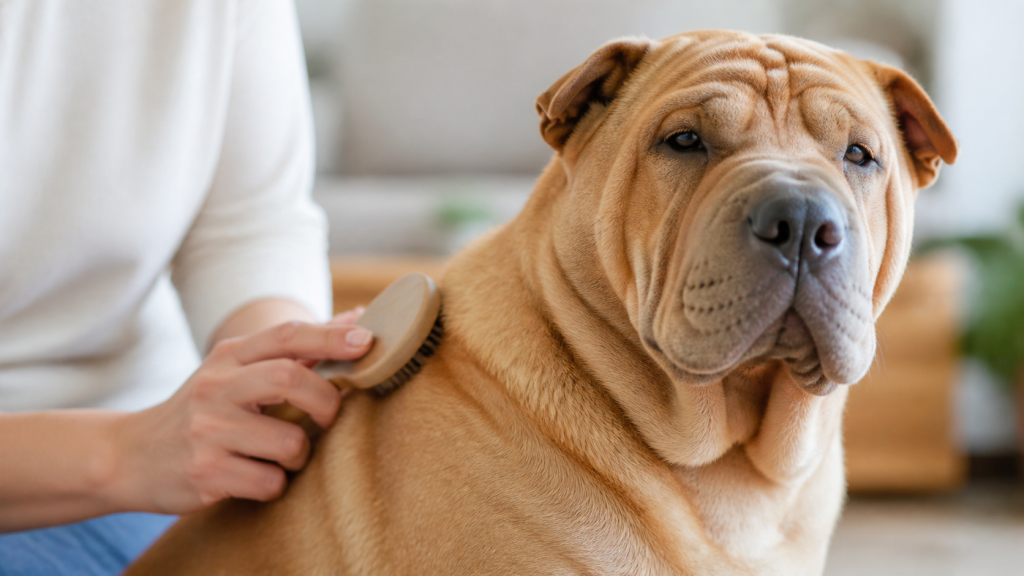 Soin doux de la peau d’un Shar pei labrador