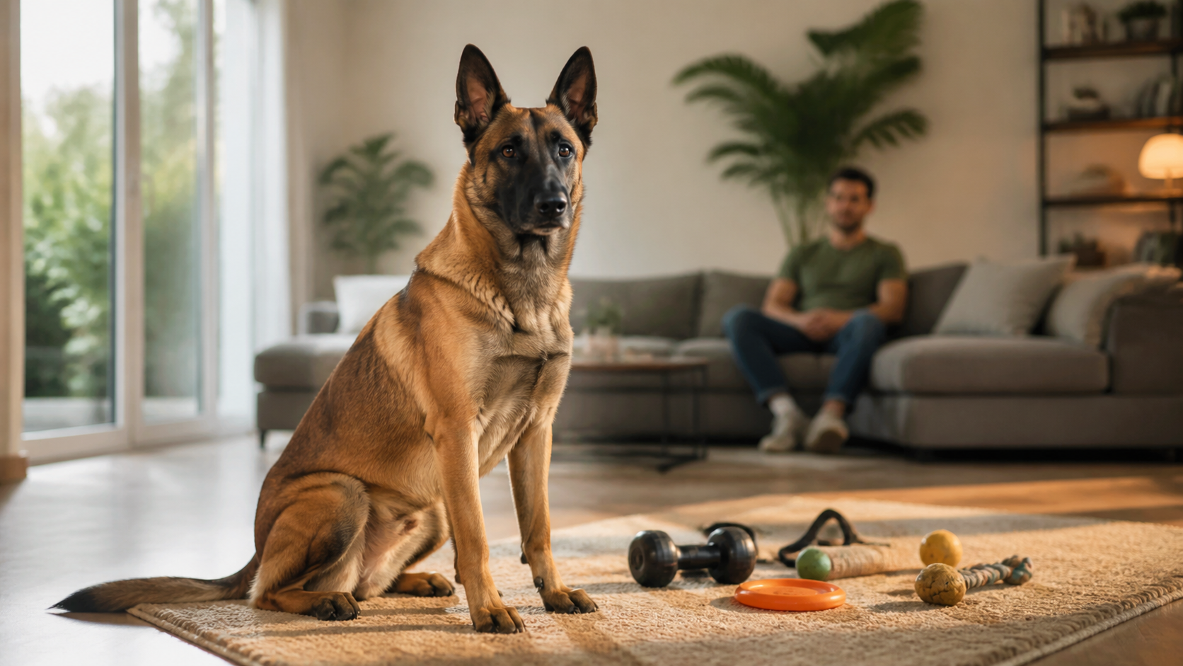 Pastor belga malinois tranquilo dentro de casa