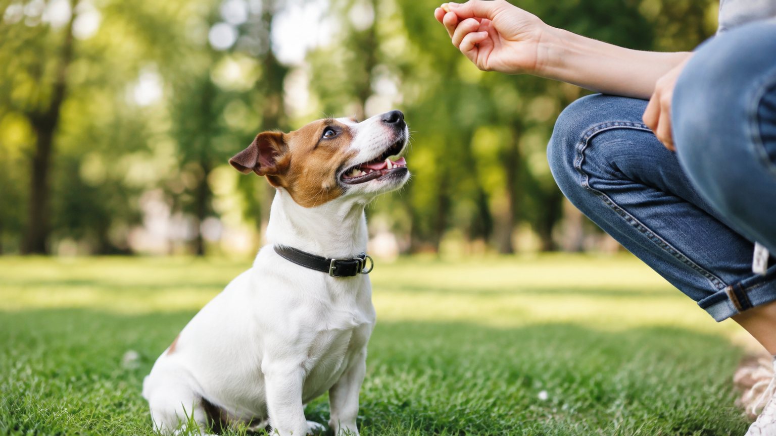Jack Russell Terrier beim positiven Training im Park