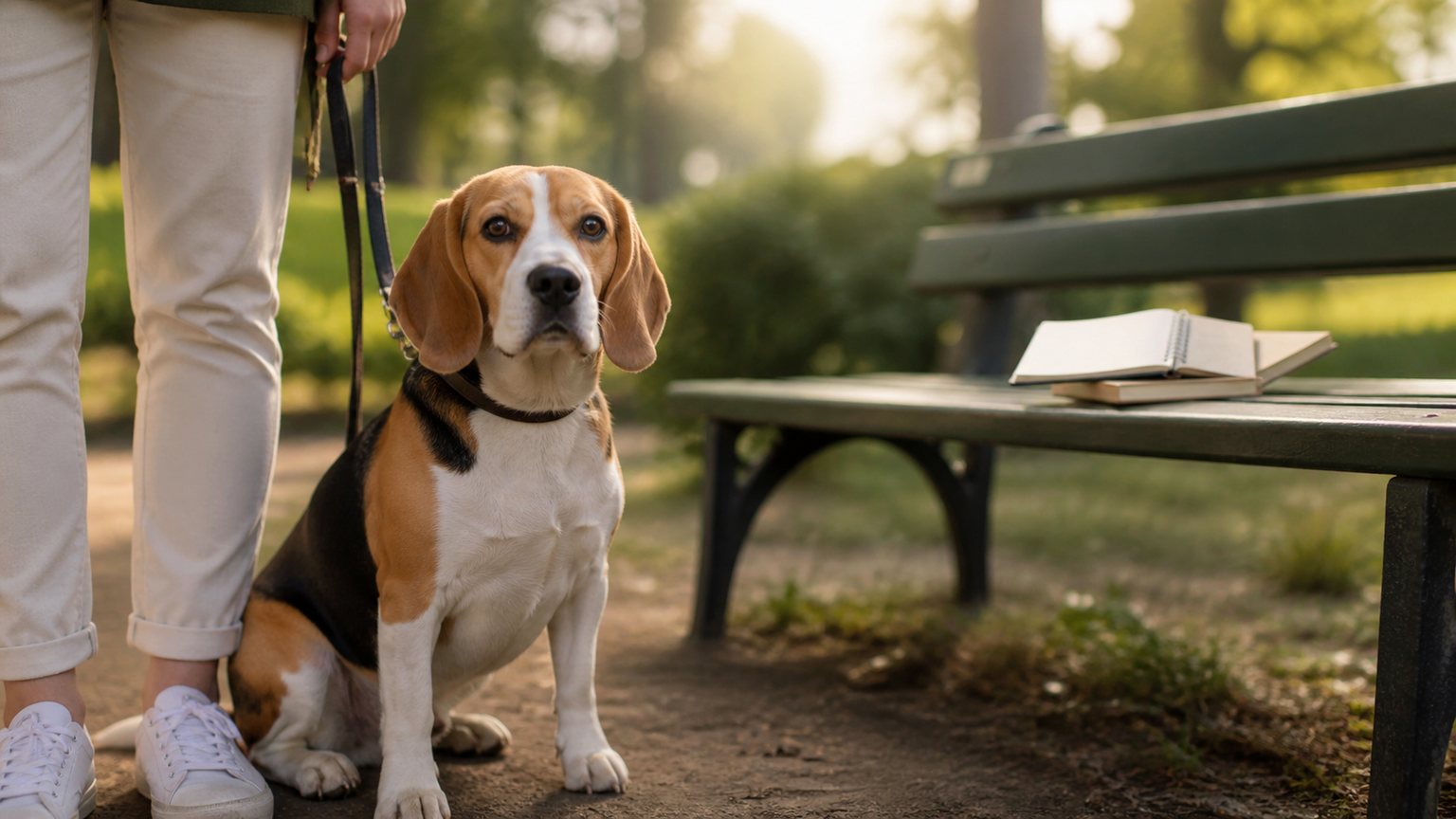 Beagle adulte en extérieur avant adoption