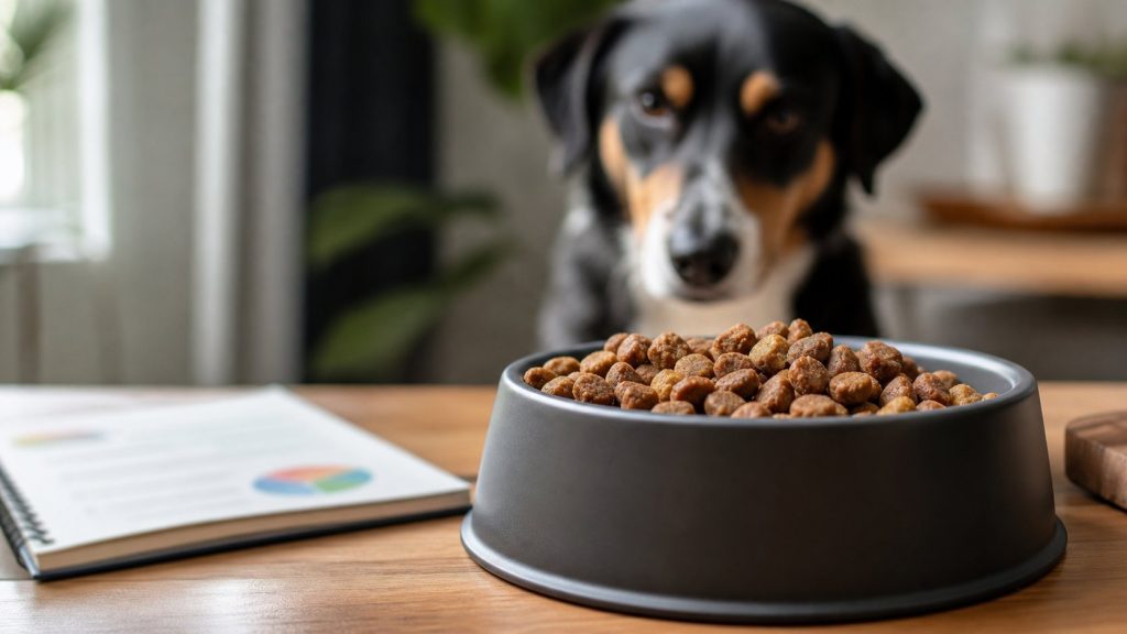 Cuenco de pienso para perro con notas de composición
