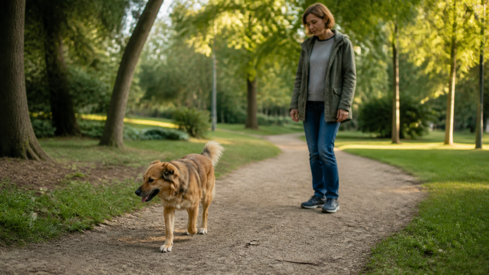 Perro caminando con ligera cojera mientras apoya la pata