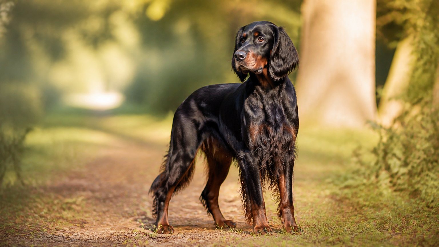 Setter Gordon noir et feu en promenade
