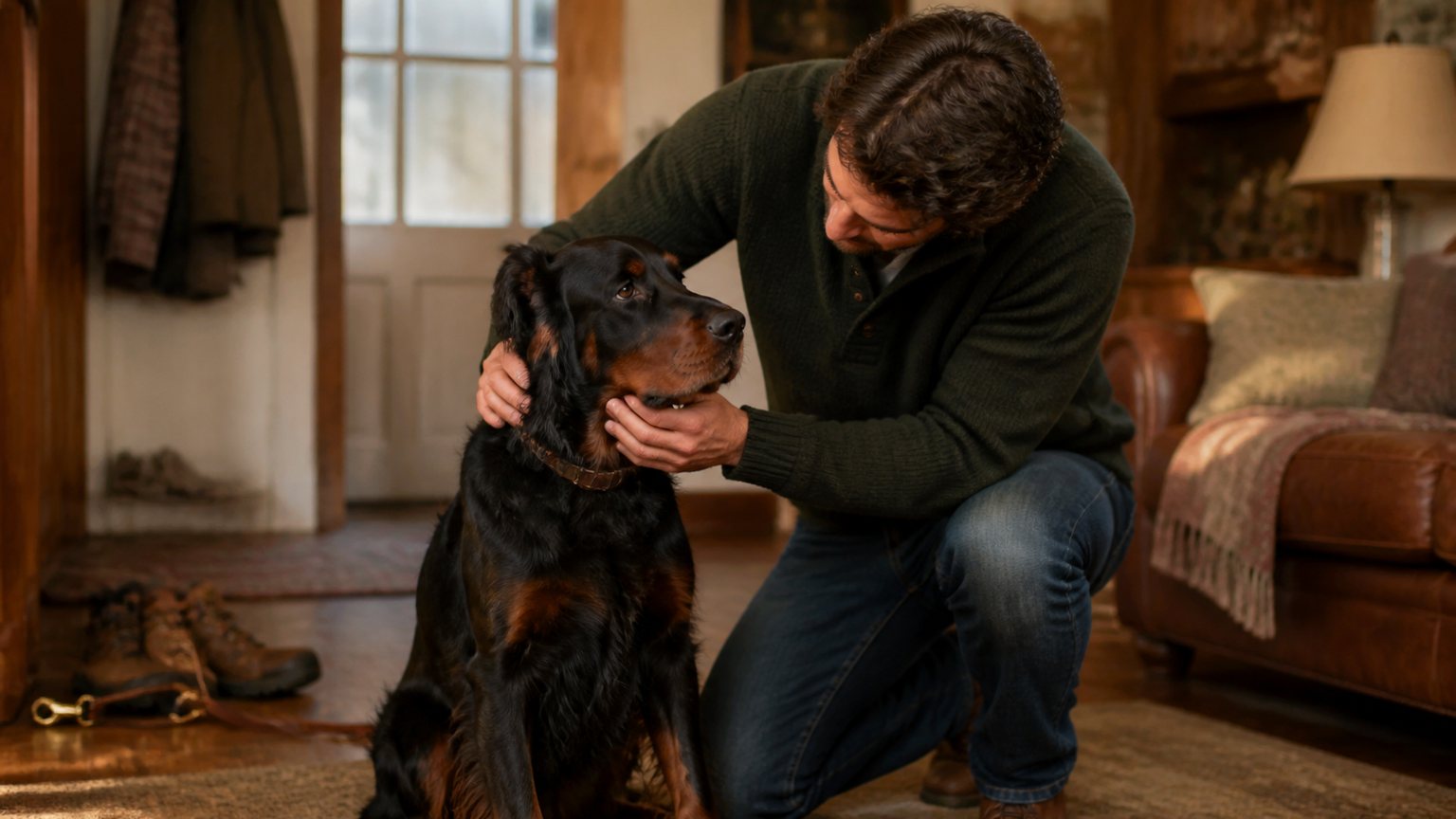 Contrôle santé doux d’un Setter Gordon à la maison