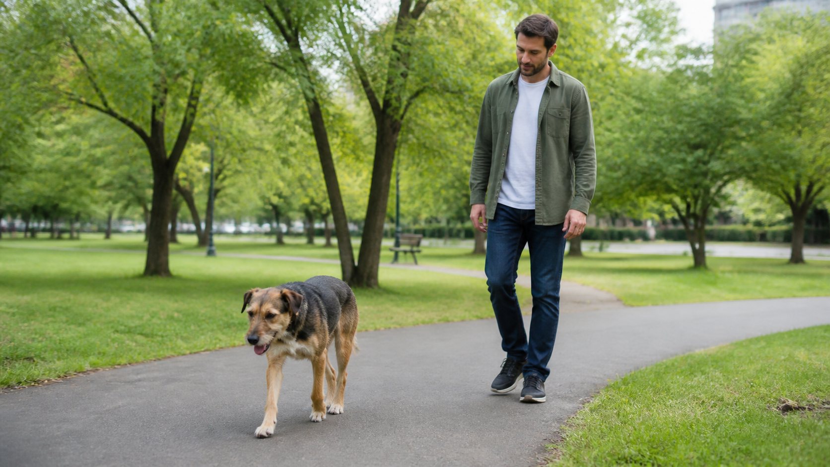 Perro que cojea de una pata delantera en un parque