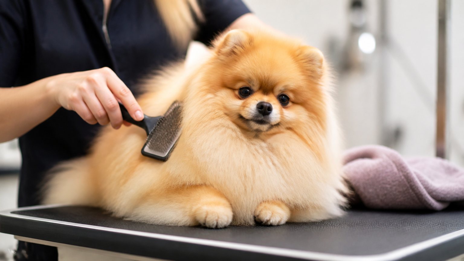 Pomeranian pendant un toilettage doux