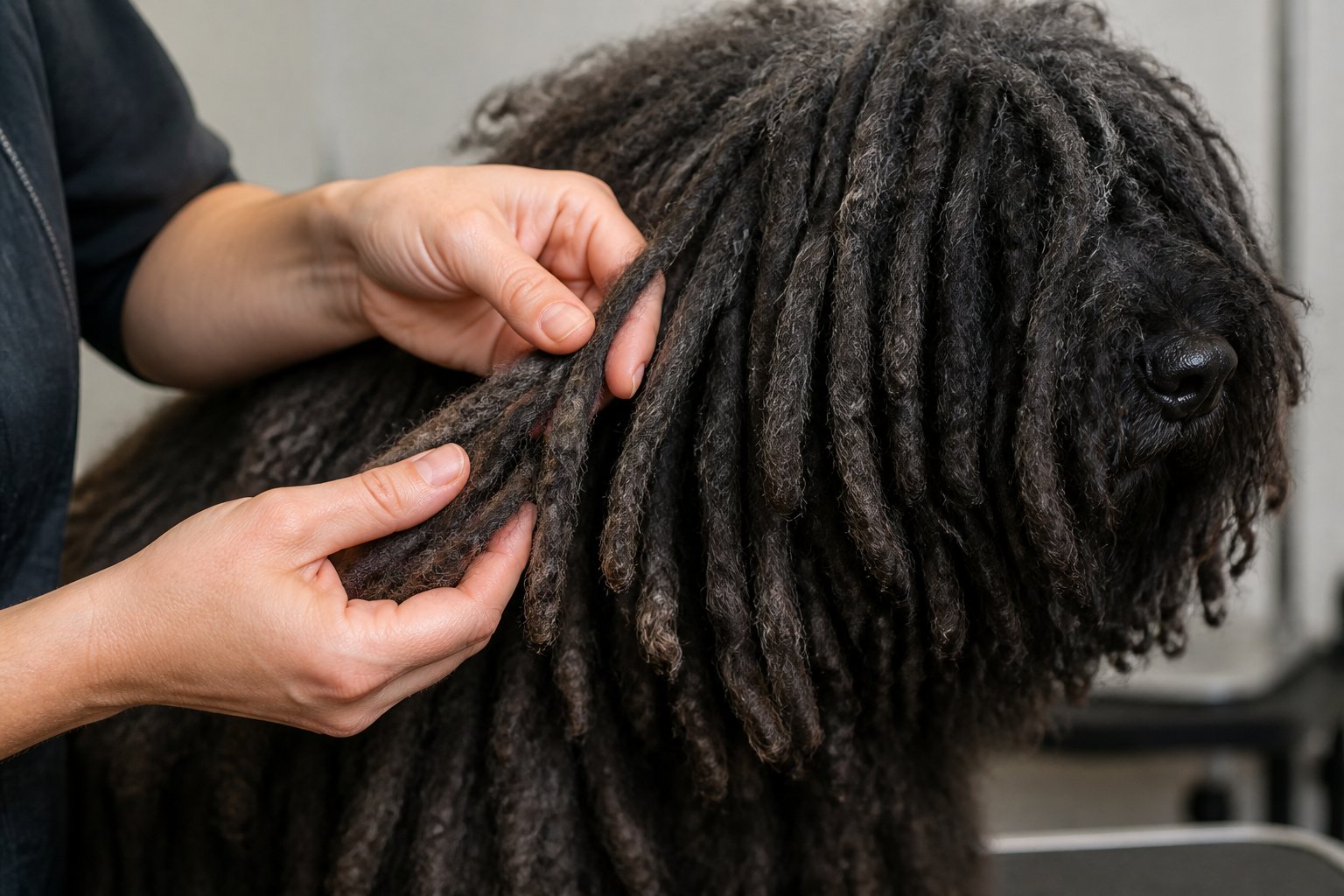 Séparation des cordes du pelage d’un Puli