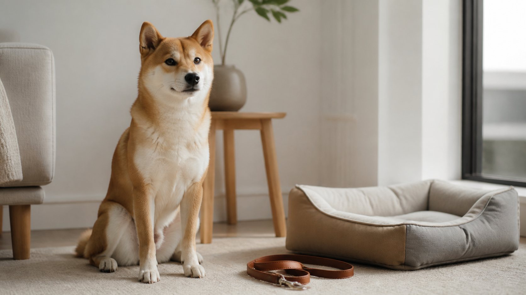 Shiba Inu calme dans un appartement lumineux