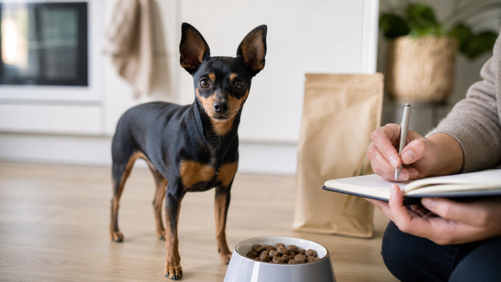 Fütterungsroutine und Gewichtskontrolle bei einem kastrierten Zwergpinscher