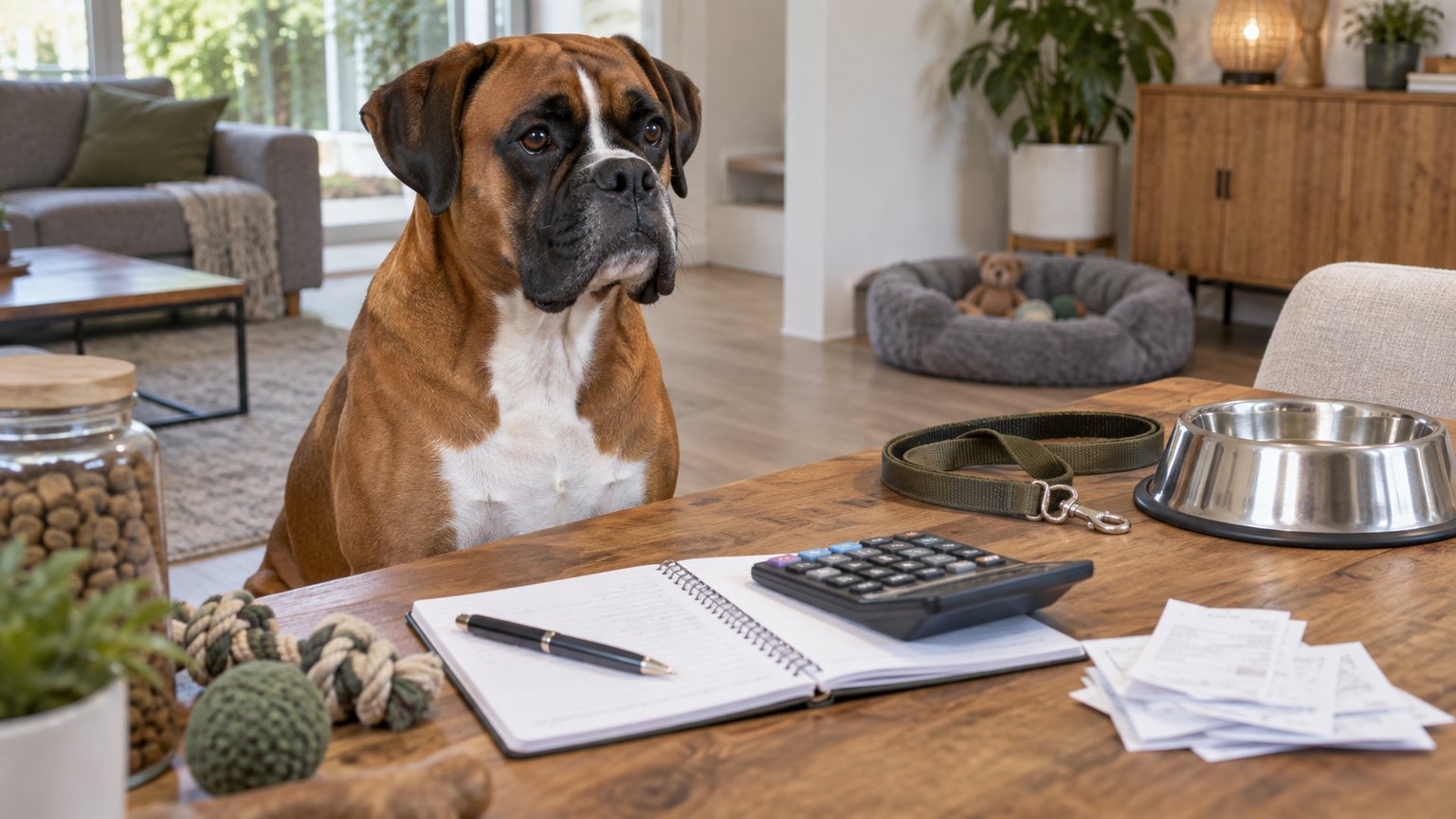 Boxer près d’un carnet de budget familial